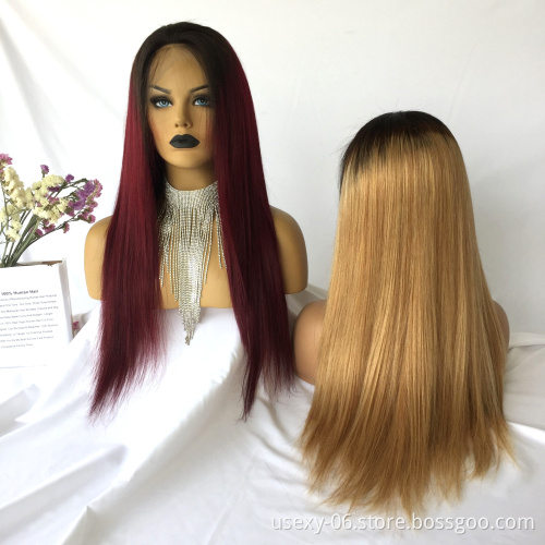 Wig Vendor Wholesale Long Hair Lace Front Wig 1b/27 1b/99j Ombre Color Wigs Human Hair